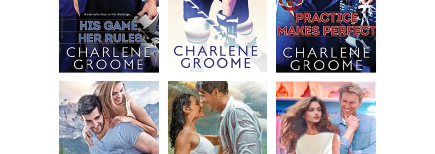 A flatlay graphic of Charlene Groome's books looking gorgeous!