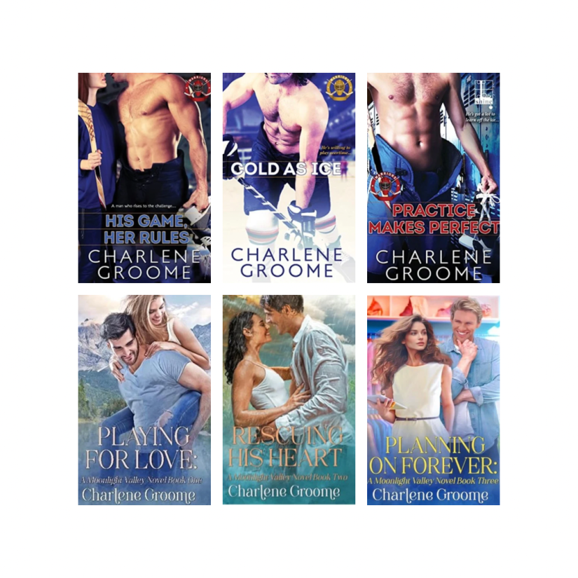 A flatlay graphic of Charlene Groome's books looking gorgeous!