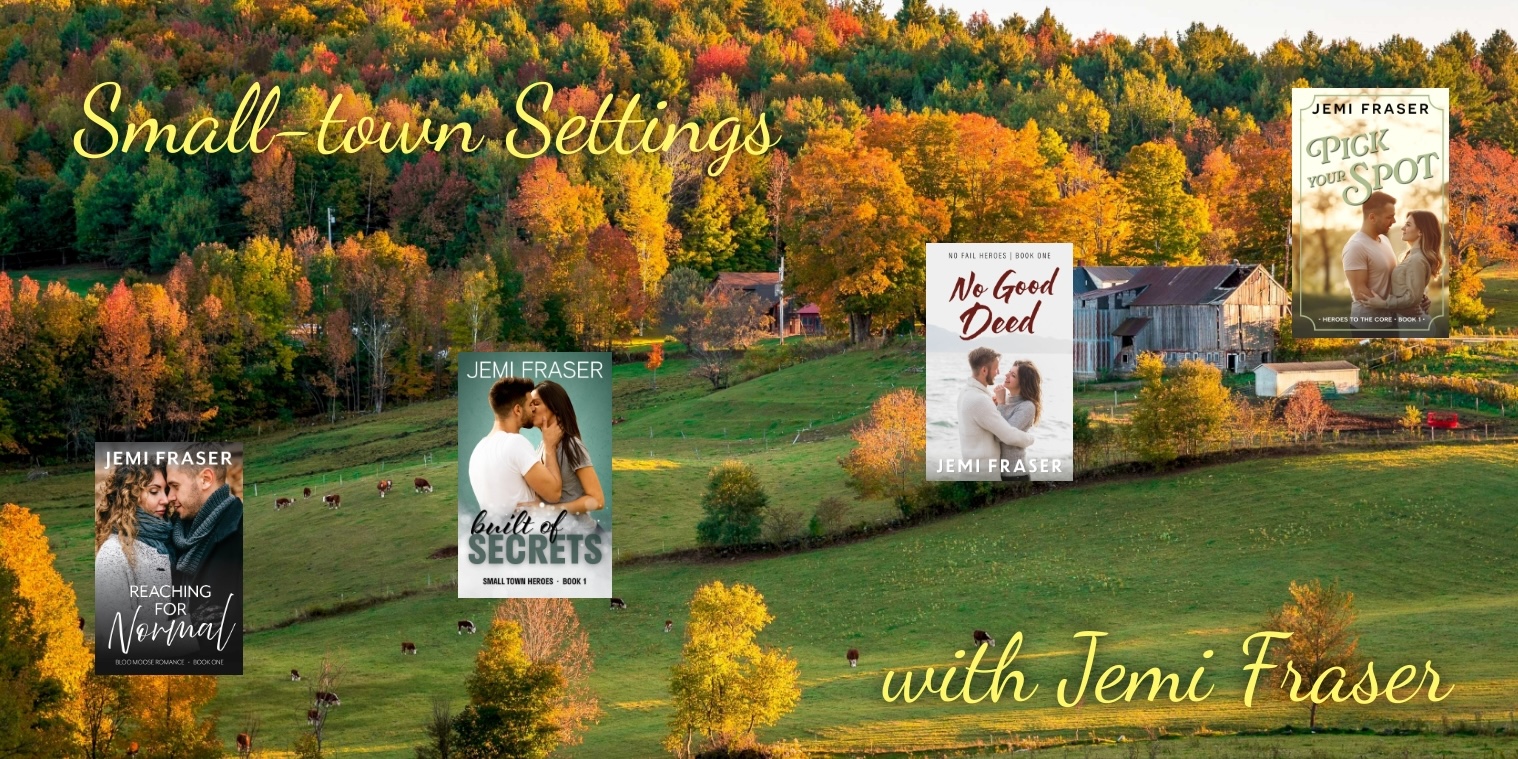 A header image of an autumnal valley of green grass and trees with the covers of book number 1 in each of the series Jemi mentions in this blog post overlayed.