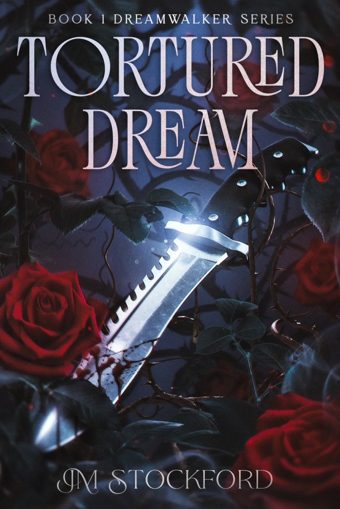 The cover for Tortured Dream is a knife in the middle surrounded by vines and roses.